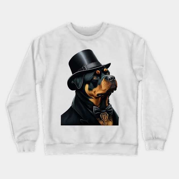 Rottweiler Funny Top Hat Crewneck Sweatshirt by K3rst